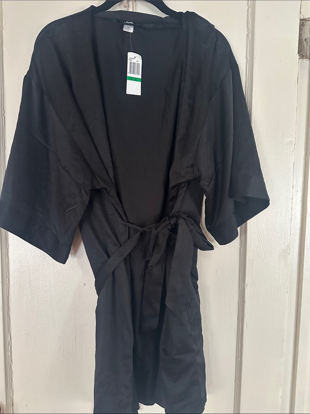 Jezebel Black Satin Kimono Robe with Tie
